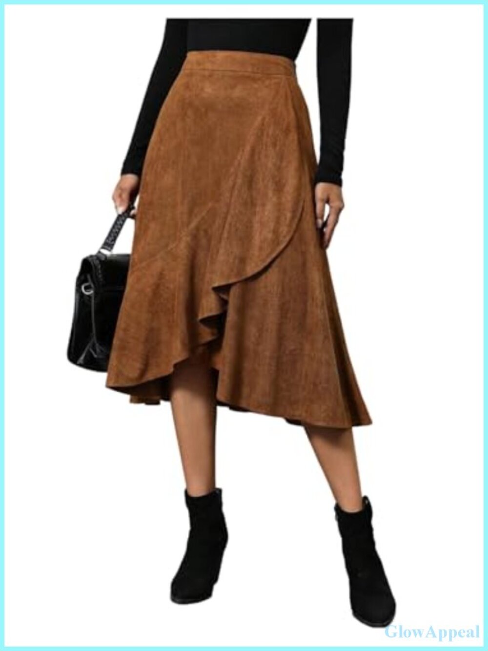 High Waisted Asymmetrical Ruffle Midi Skirt Polyester Work Business Casual